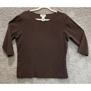 Talbots Brown 3/4 Sleeve Knit Top Women's L 100% Cotton Crew Neck